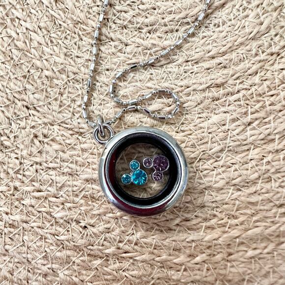 Disney Minnie Mickey Rhinestone Silhouette Clear Silver Locket Pendant Necklace - Picture 6 of 7